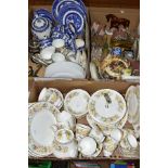 THREE BOXES OF CERAMICS, GLASS & SUNDRIES, three boxes containing fifty-two pieces of Colclough bone