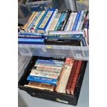 AIRCRAFT / MILITARY BOOKS, two boxes containing approximately fifty-five hardback titles, subjects