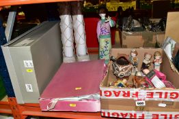 THREE BOXES AND LOOSE COSTUME, COSTUME DOLLS, CERAMIC AND RESIN FIGURES, ETC, including a boxed pair
