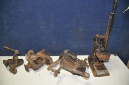 THREE VINTAGE FLOOR CRAMPS to include a Woden No143A, a smaller Record No153 and a unbranded cramp