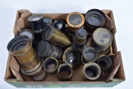 EIGHTEEN VINTAGE FIELD CAMERA LENSES of various sizes and fitting mostly brass bodied but no