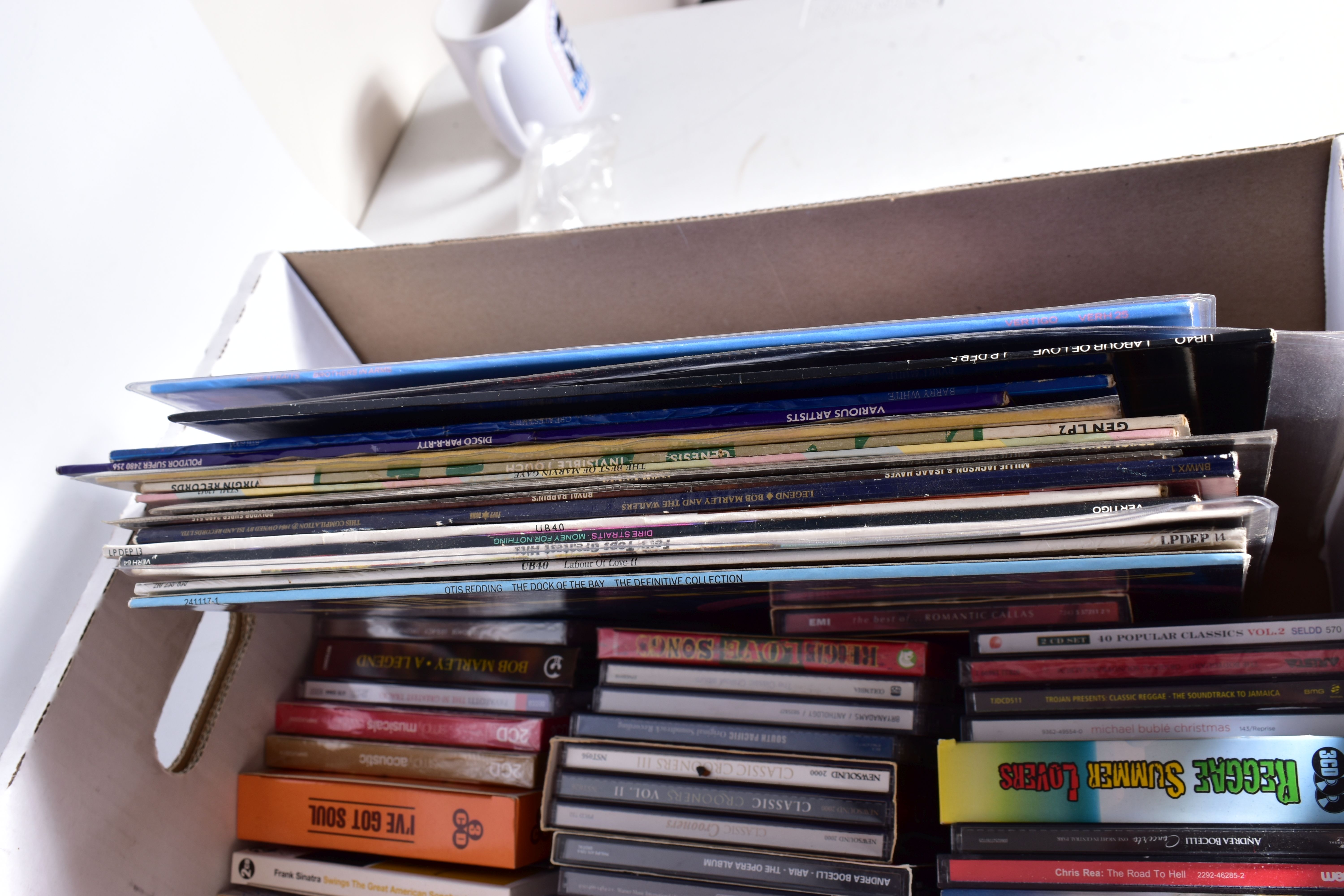 A TRAY CONTAINING LPs AND CDs items of note Dark Side of the Moon (white inner , blue and black - Image 2 of 6