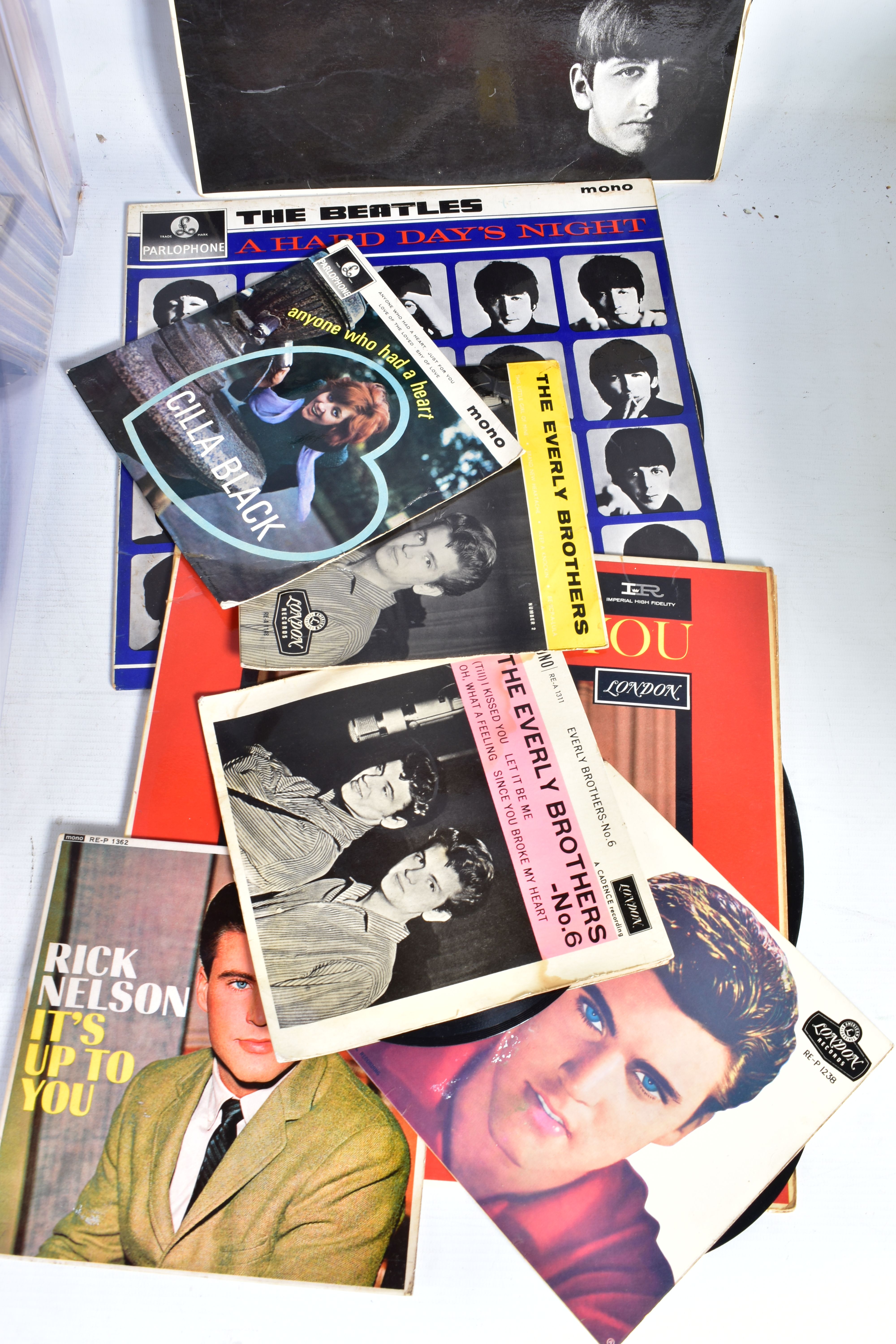 A TRAY CONTAINING OVER ONE HUNDRED AND TEN LPs, SINGLES AND CDs including With The Beatles cover - Image 2 of 5