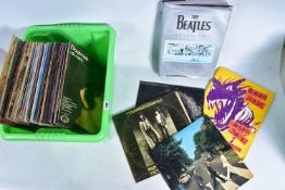A TRAY CONTAINING APPROX FIFTY LPs , BOOKS AND PROGRAMMES including Abbey Road and Anthology by