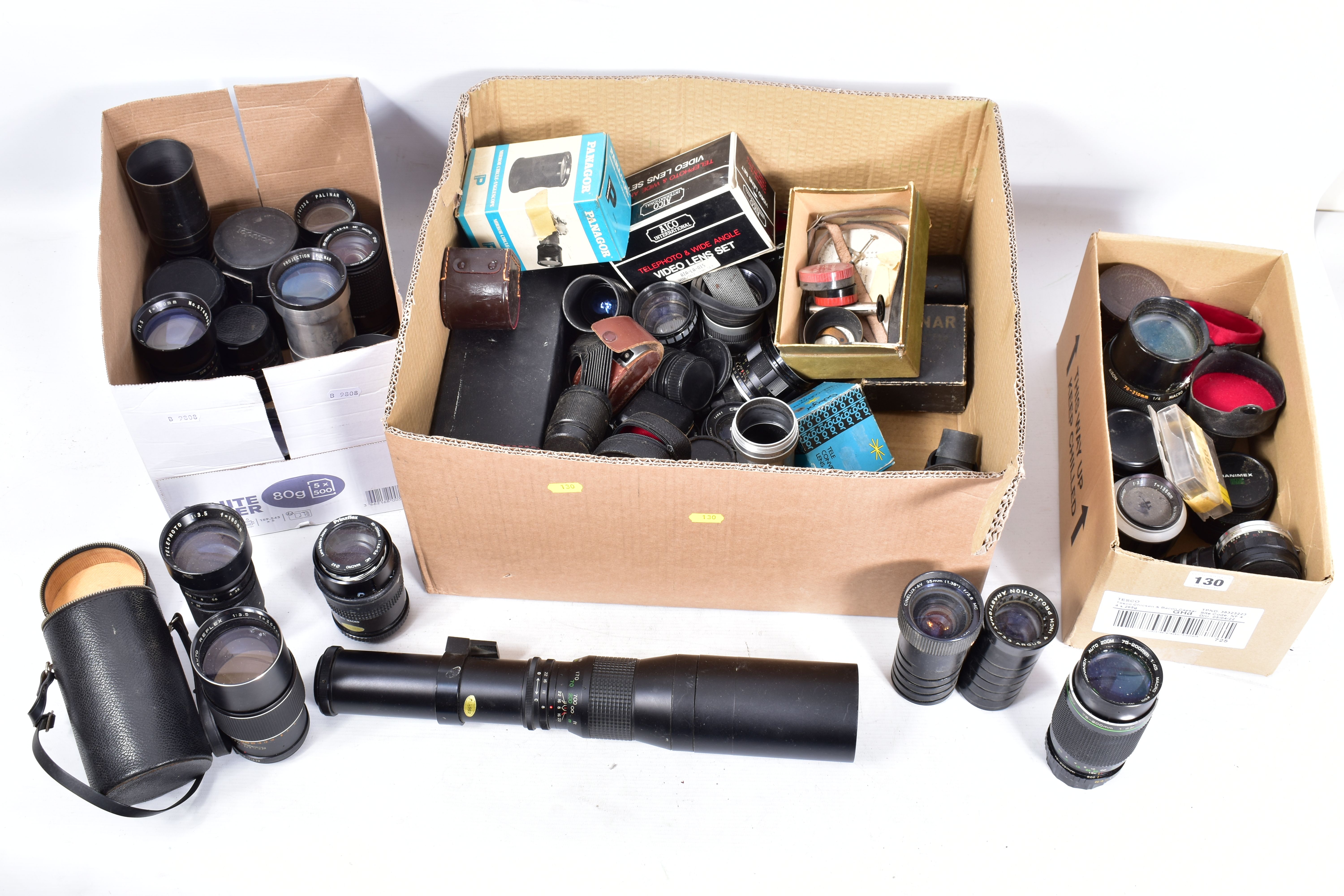 THREE TRAYS OF CAMERA LENSES by makers such as Palina, Prinzflex, Tokina, Hainimex. Kowa etc of