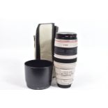 A CANON EF L IS ULTRASONIC 100-400mm ZOOM LENS f 4.5 with ET-83C hood and padded bag