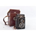 AN IKOFLEX 850/16 EARLY COFFEE CAN TLR CAMERA in leather case ( missing lens surround)