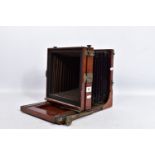 A MAHOGANY AND BRASS COPY CAMERA FRAME 45cm long