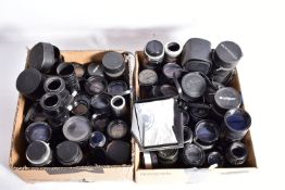 TWO TRAYS OF CAMERA LENSES by makers such as Tamron, Sigma, Soligor, Vivitar etc of various fittings