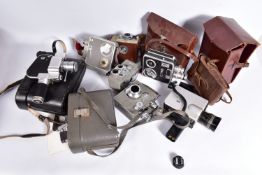 A TRAY CONTAINING EIGHT VINTAGE CINE CAMERAS comprising of a Carena SA Zoomex K2 with a P