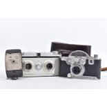 A UNIVERSAL CAMERA CORP MERCURY 2 FILM CAMERA in leather case ( shutter fires), a Unirex AF-4 and