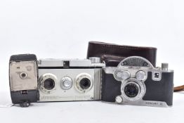 A UNIVERSAL CAMERA CORP MERCURY 2 FILM CAMERA in leather case ( shutter fires), a Unirex AF-4 and