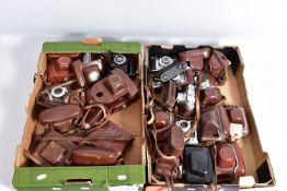 TWO TRAYS CONTAINING BRAUN AND FRANKE CAMERAS including various models of Paxette, a Super