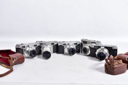 FIVE LEIDOLF RANGEFINDER CAMERAS including a Lordox, two Lordomats both with 50mm lenses ( one timer