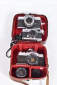 THREE MAMIYA VINTAGE FILM CAMERAS comprising of an Auto-Lux 35 with a 48mm f2.8 lens, a 135EE , a