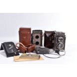 A ROLLEICORD 1 Mod.2 K3 511 TLR CAMERA in tatty leather case, Ser.No. 066476, a Rolleimagic in