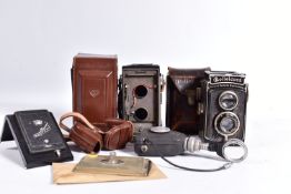 A ROLLEICORD 1 Mod.2 K3 511 TLR CAMERA in tatty leather case, Ser.No. 066476, a Rolleimagic in