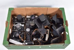 A TRAY CONTAINING TWELVE ZENIT SLR CAMERAS including two EMs one black Olympic and one standard