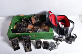 A TRAY CONTAINING TWELVE FOLDING CAMERAS including two Carbines, four with Deckel Shutter release,