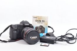 A CANON EOS 5D MK1 DIGITAL SLR CAMERA fitted with a Canon EF IS USM 24-105mm f4 lens, manual, one