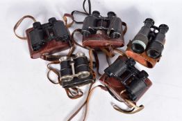 A TRAY CONTAINING FIVE PAIRS OF BINOCULARS AND FIELD GLASSES comprising of a pair of Carl Zeiss Jena