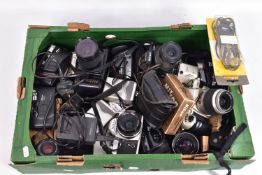 A TRAY CONTAINING NIKON CAMERAS AND EQUIPMENT including a FM, a F60, a F401, a F801, two Nuvis S (