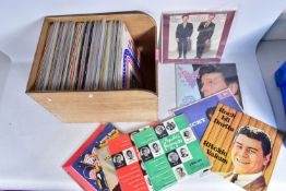 A WOODEN LP BOX CONTAINING APPROX NINETY LPs AND 78s from the 1950s and 60s including Bob Dylan ,
