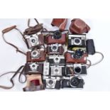 A COLLECTION OF THIRTEEN VINTAGE SLR CAMERAS BY WIRGIN and Iloca comprising of a Edixa-Mat Reflex