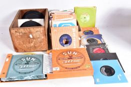 TWO TRAYS CONTAINING APPROX SIXTY SINGLES WITH SLEEVES and 100 without sleeves artists include The