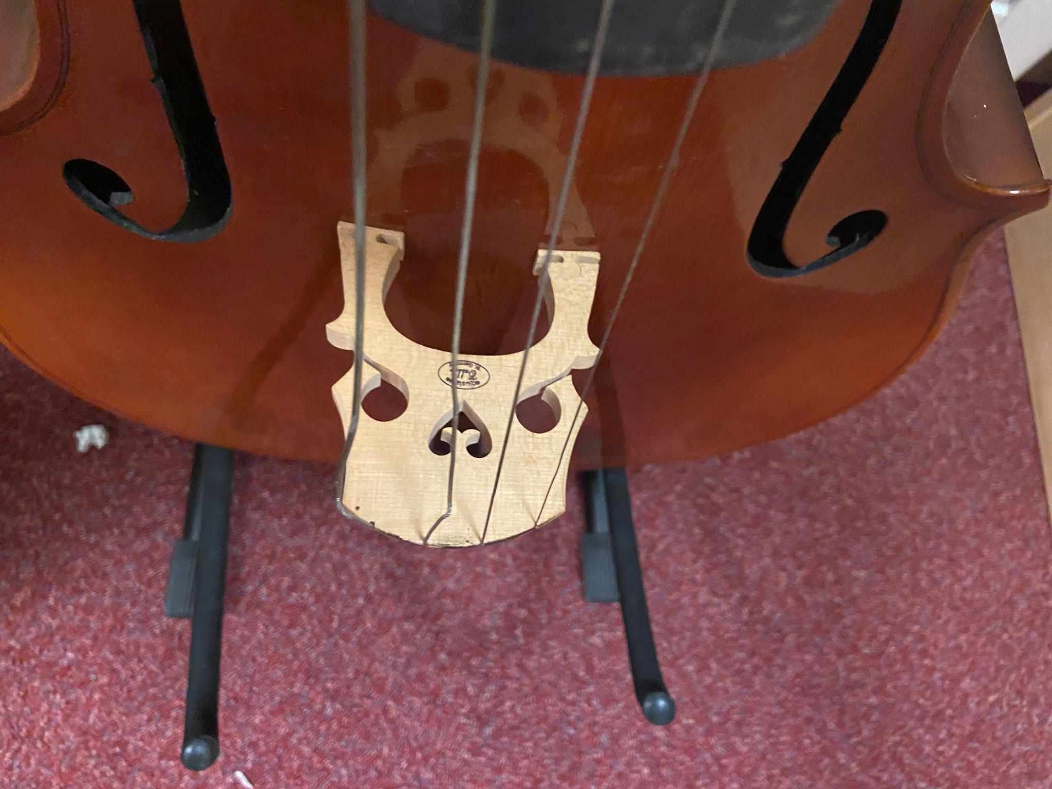 A BOOSEY AND HAWKES BH400 CELLO 122cm high ( no bridge) a JHS Cello stand and an unnamed bow with - Image 14 of 15