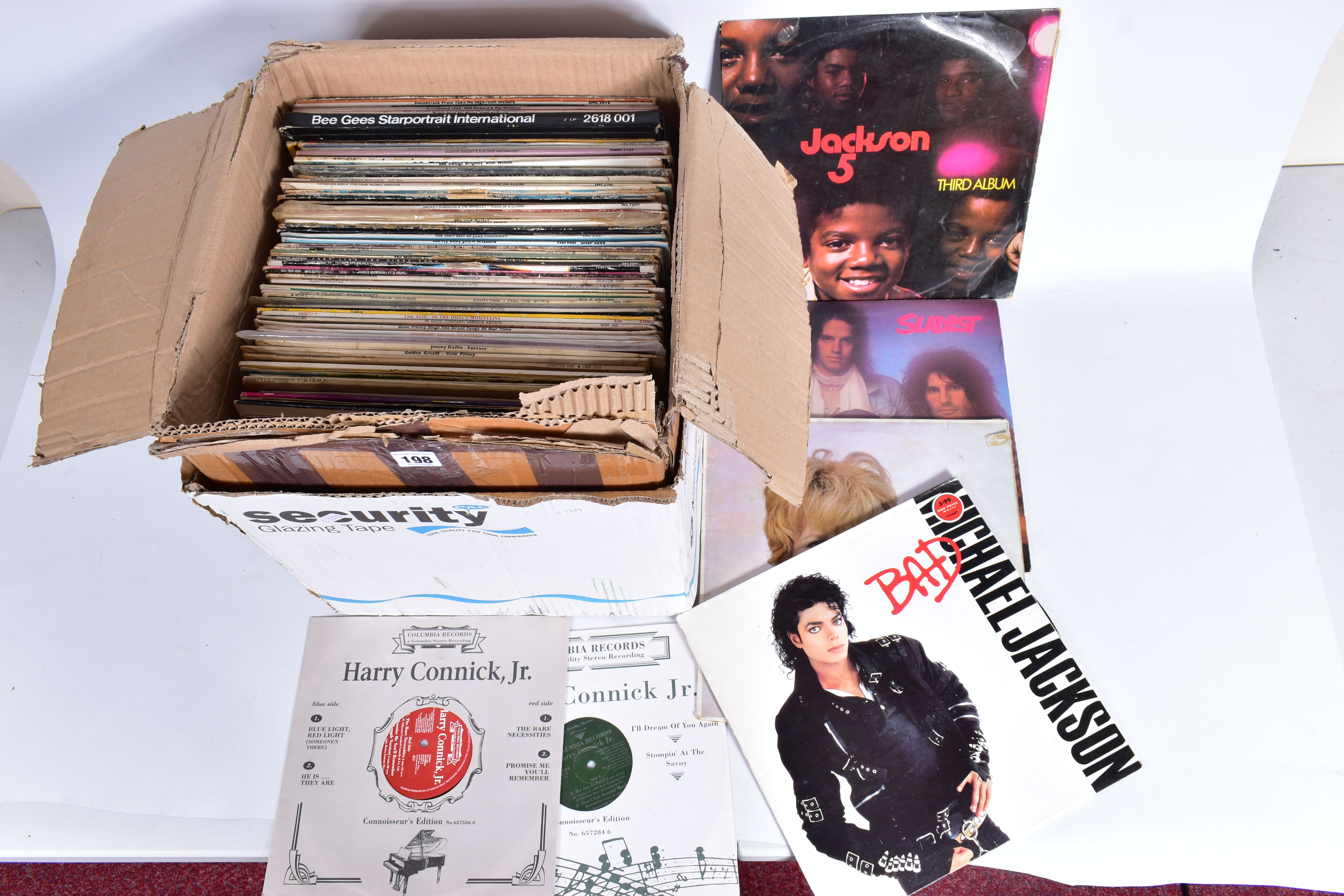 A TRAY CONTAINING APPROX ONE HUNDRED LPs AND 12in SINGLES including BAD by Michael Jackson,