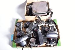 TWO TRAYS CONTAINING TEN PRAKTICA SLR CAMERAS including a BC3, two IVF, an EE2, a Super TL an TL1000