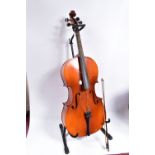 A BOOSEY AND HAWKES BH400 CELLO 122cm high ( no bridge) a JHS Cello stand and an unnamed bow with