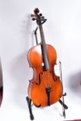 A BOOSEY AND HAWKES BH400 CELLO 122cm high ( no bridge) a JHS Cello stand and an unnamed bow with