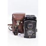 A ROLLEIFLEX 6RF K2 Mod 621 TLR CAMERA with 75mm 3.1 and 3.8 lenses in leather case