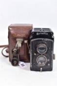 A ROLLEIFLEX 6RF K2 Mod 621 TLR CAMERA with 75mm 3.1 and 3.8 lenses in leather case