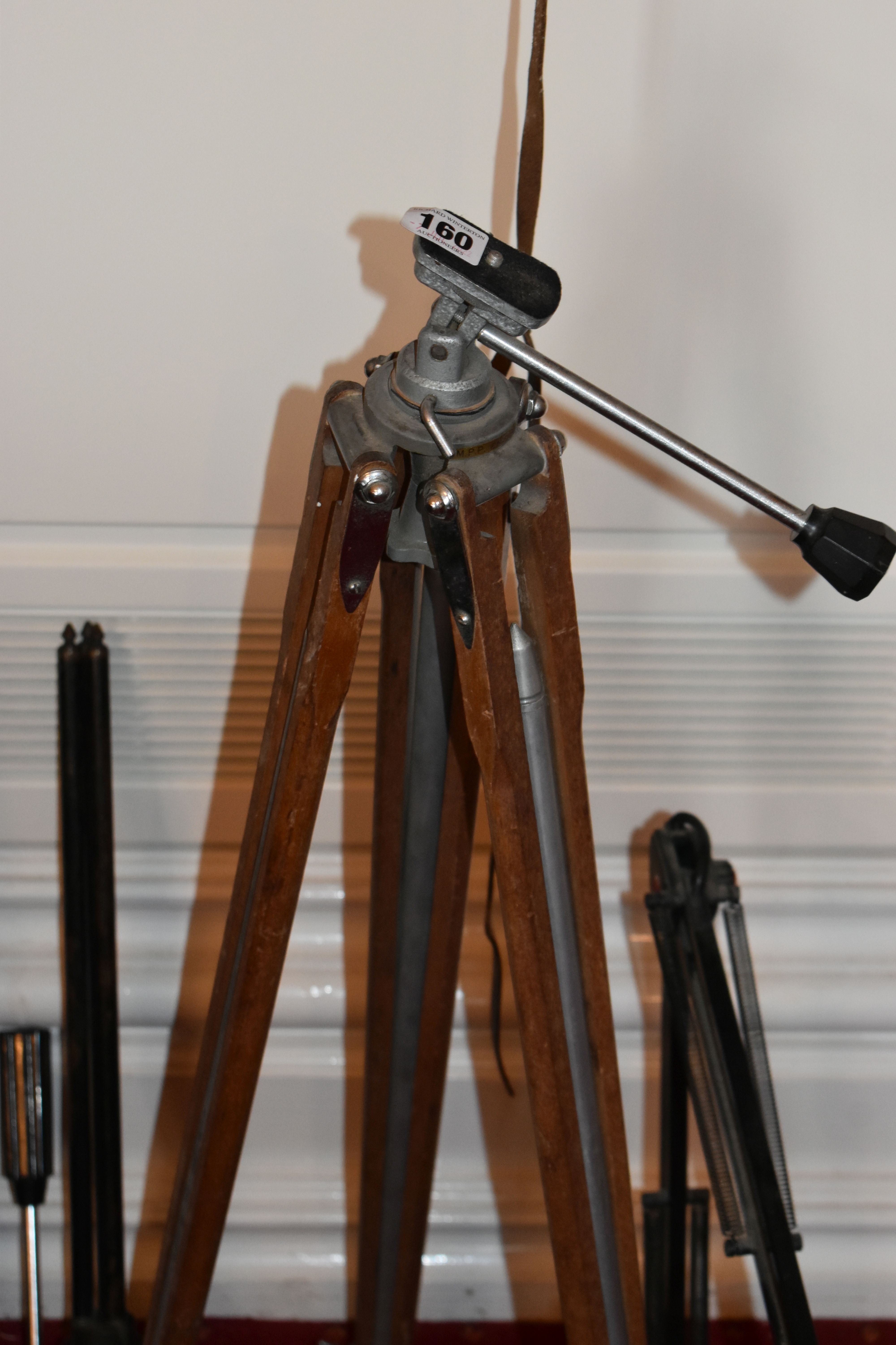 FOUR VINTAGE CAMERA TRIPODS AND A LAMP including a Craig Thalhamme, an MPP wooden etc - Image 2 of 3