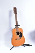 A HOHNER LW1200N 12 STRING ACOUSTIC GUITAR with a Stagg guitar stand
