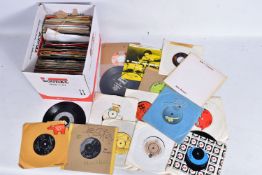 A TRAY CONTAINING OVER ONE HUNDRED AND TWENTY SINGLES artists include The Exploited, Justine, R Dean