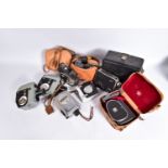 A TRAY CONTAINING VINTAGE CINE CAMERAS including four Krasnogorsk Quarz of different models, an