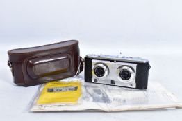 AN ILOCA STEREOGRAMS STEREO CAMERA WITH LEATHER CASE