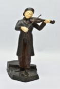 DOMINIQUE ALONZO (FL. 1910-1930) A PATINATED BRONZE AND IVORY FIGURE OF A MALE VIOLINIST, posed