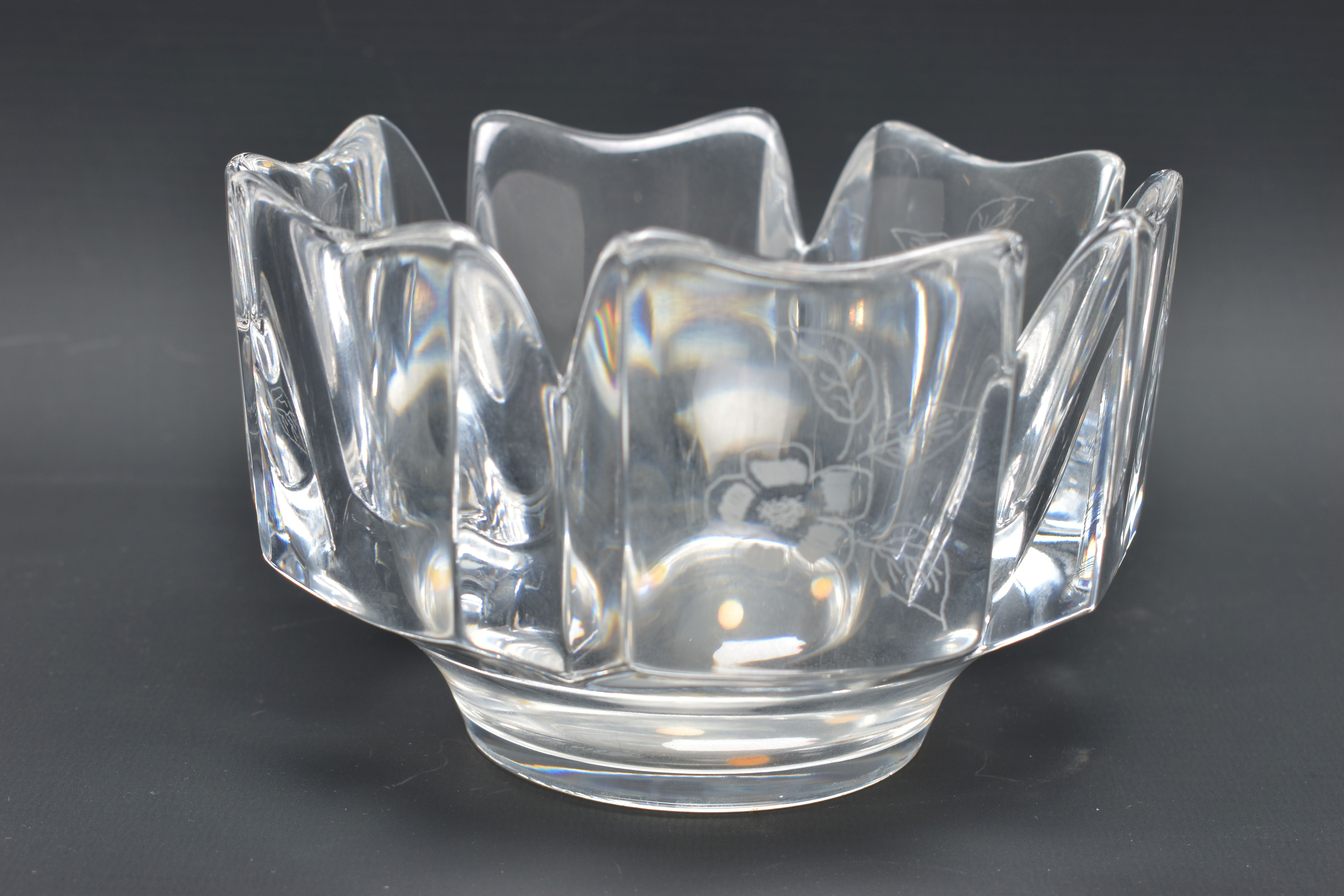 THREE PIECES OF ORREFORS GLASS, comprising a Corona bowl, the castellated panels are alternately - Image 5 of 14