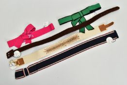 DUKE & DUCHESS OF WINDSOR INTEREST, five fabric and suede belts, in a variety of styles and colours,