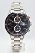 A TAG HEUER 'CARRERA 1887' WRISTWATCH, the matt black dial with silver tone twelve hour Arabic