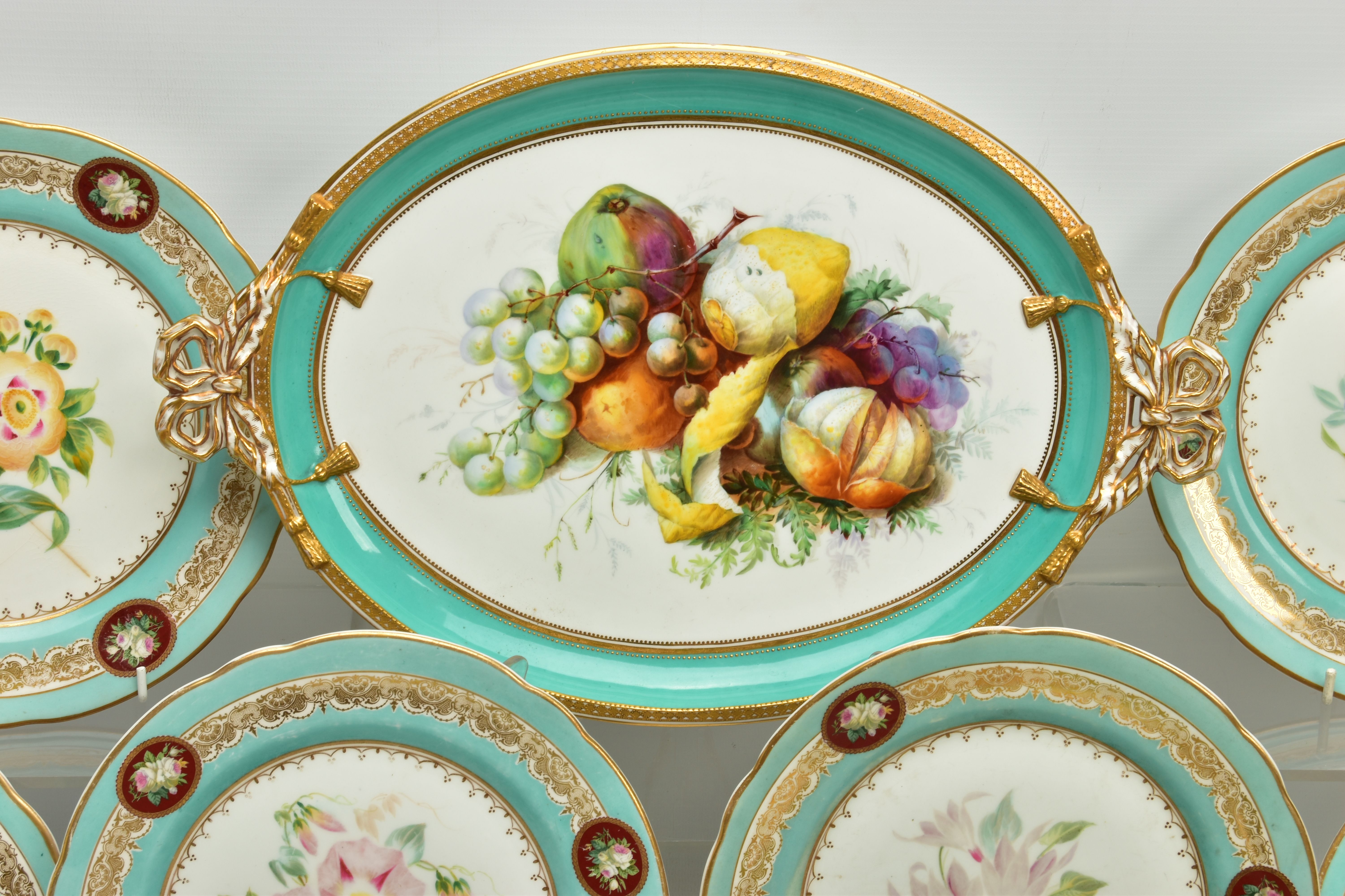 A VICTORIAN COALPORT TWIN HANDLED OVAL PLATTER AND A VICTORIAN PORCELAIN PART DESSERT SERVICE, the - Image 3 of 18