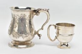 A VICTORIAN SILVER BALUSTER TANKARD, S scroll handle with leaf shaped thumb rest, foliate engraved