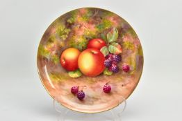 A ROYAL WORCESTER FRUIT STUDY CABINET PLATE SIGNED BY EDWARD TOWNSEND, hand painted with apples
