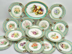 A VICTORIAN COALPORT TWIN HANDLED OVAL PLATTER AND A VICTORIAN PORCELAIN PART DESSERT SERVICE, the