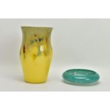 TWO PIECES OF STRATHEARN STUDIO GLASS, comprising a graduated yellow baluster shaped vase with a